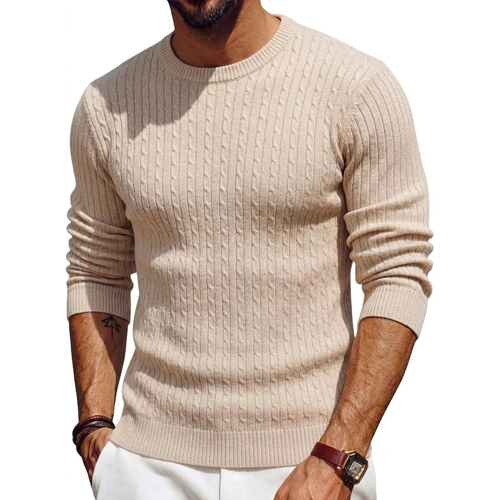 Luxury Knite Crew Neck Sweater Man Cable Long Sleeve Pullover Casual Knitted Shirts Work Jumper Spring Mens Coats Autumn Tops