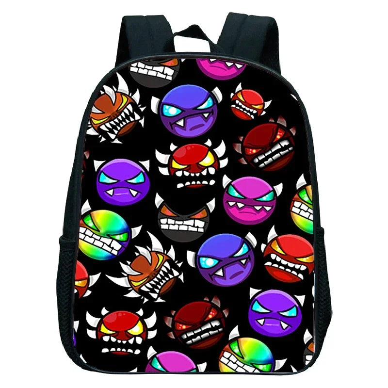 16 Inch Angry Geometry Dash Backpack Boys Girls Bookbag Cartoon Game Kids Kindergarten School Bags Toddler Childcare Backpack