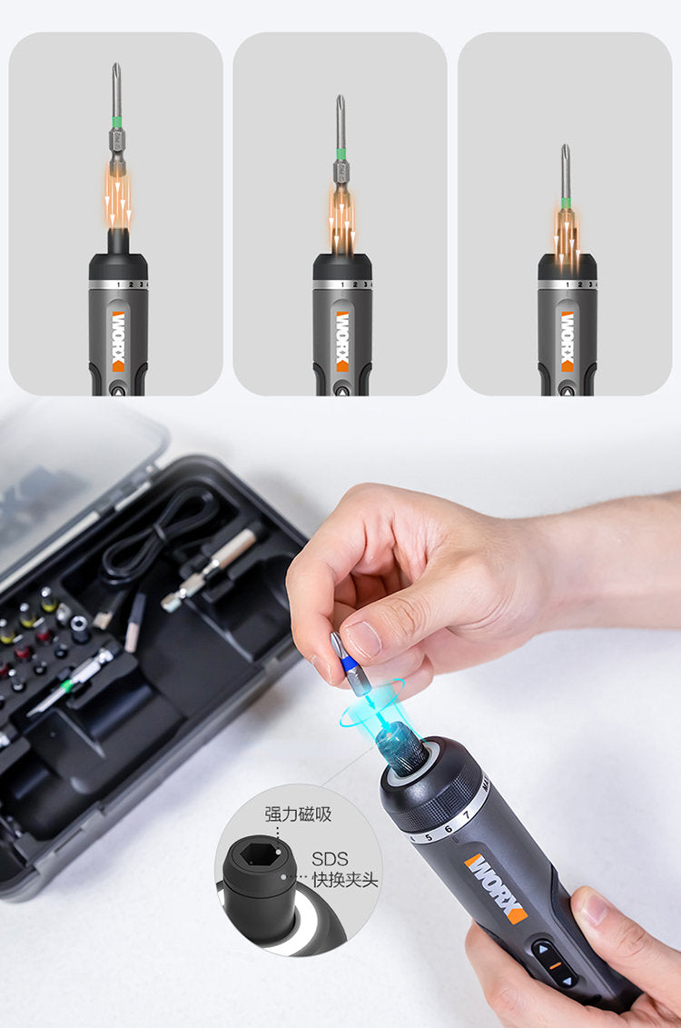 Worx 4V Mini Electrical Screwdriver Set WX242 Smart Cordless Electric Screw Driver USB Rechargeable 30 Bit Set Drill Tool