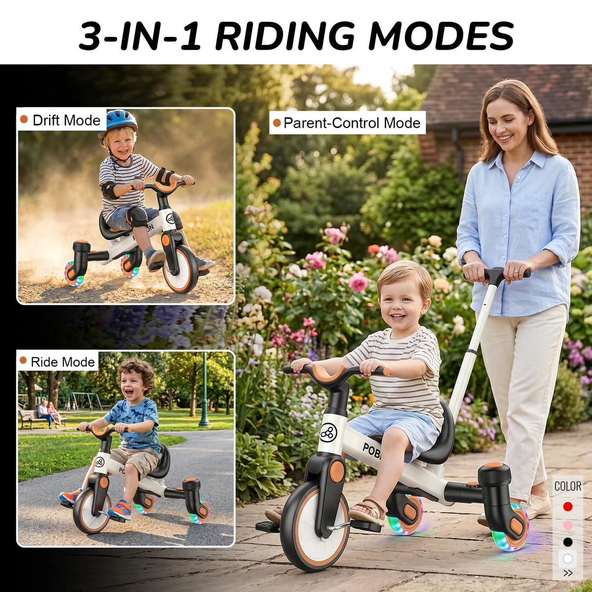 3-IN-1 Drift Trike Toddler Tricycle For 1.5-5 Years Old 360° Spin Light Up Wheels Adjustable Seat 3 Ride Modes Strong Frame Easy Assembly Toddler Bike For Boys And Girls
