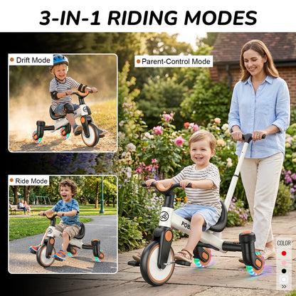3-IN-1 Drift Trike Toddler Tricycle For 1.5-5 Years Old 360° Spin Light Up Wheels Adjustable Seat 3 Ride Modes Strong Frame Easy Assembly Toddler Bike For Boys And Girls