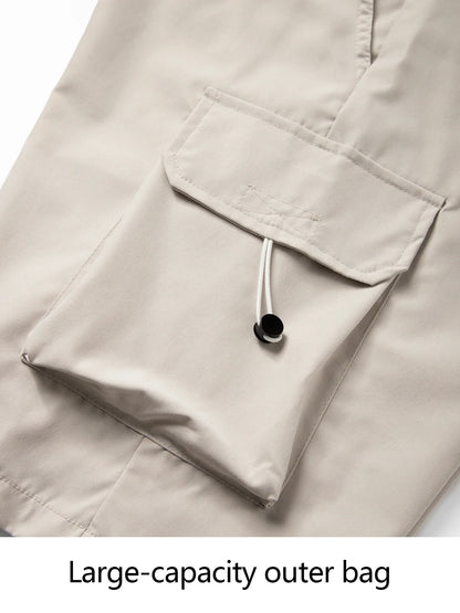 Men's Summer Cargo Shorts Multi-Pocket Drawstring Pants Casual Loose Fit Knee-Length Shorts for Outdoor & Streetwear