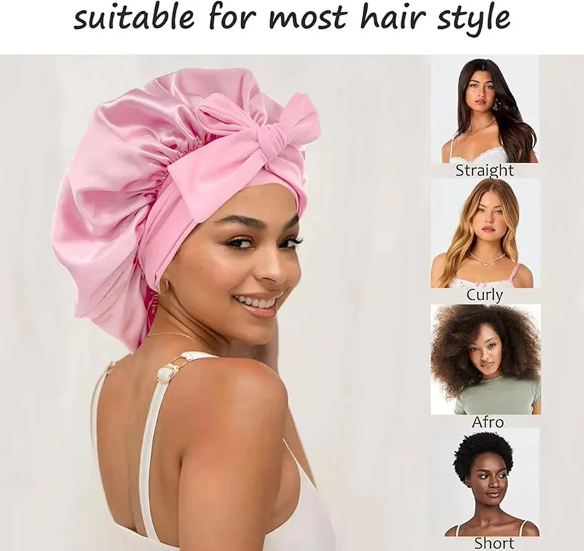 high-quality Mulberry Silk Sleeping Bonnet for Women Large Sleep Cap with Wide Elastic Tie Band for Curly Dreadlock Braid Hair C