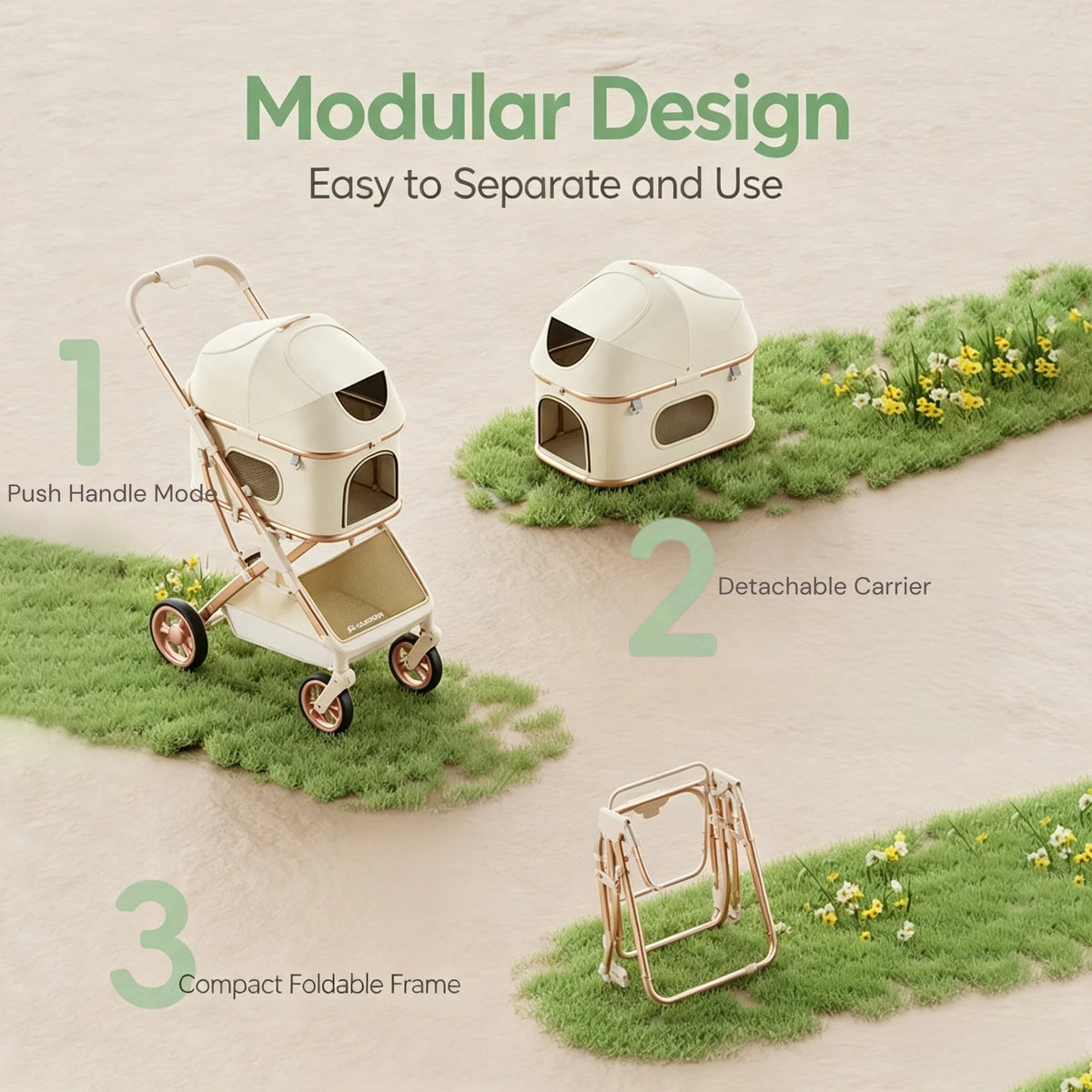 Aluminum Alloy Lightweight Pet Stroller Detachable Carrier One-Click Fold Shock Absorb Dog Cat Outdoor Travel Cart Wholesale