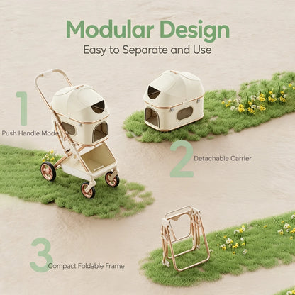Aluminum Alloy Lightweight Pet Stroller Detachable Carrier One-Click Fold Shock Absorb Dog Cat Outdoor Travel Cart Wholesale