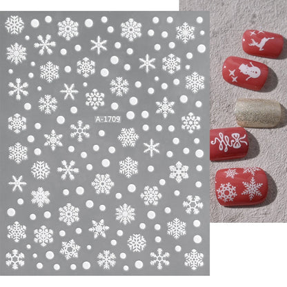 1sheet 3D White Snowflakes Nail Stickers for Christmas Winter Snow Flower Self-adhesive Nail Art Decals DIY Manicure Decorations