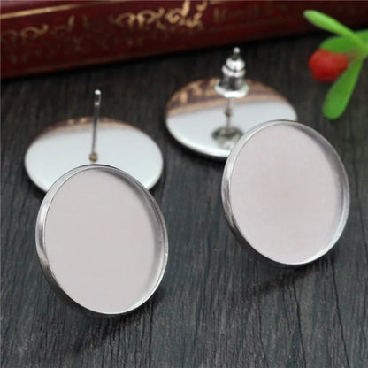 (Never Fade) 6/8/10/12/14/16/18/20mm Stainless Steel Earring Base Studs Ear Cameo Settings Cabochon Base Tray Blank (With Back)