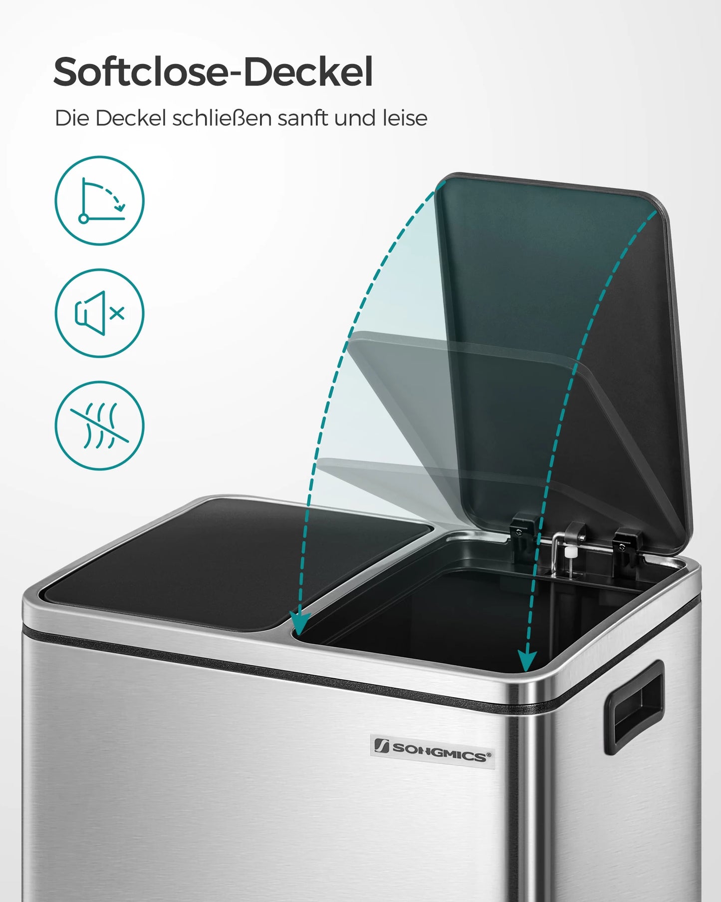 30L trash can waste separation waste separation systems with 2 internal buckets pedal bucket for kitchen stainless steel 2 x 15L LTB30H