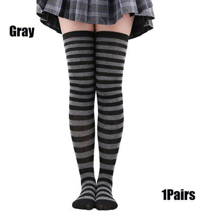 Color Striped Stockings Japanese Over Knee Socks Fashion Women Keep Warm Soks Sexy Slim Long Socks Hosiery JK Cosplay Lolita Y2k