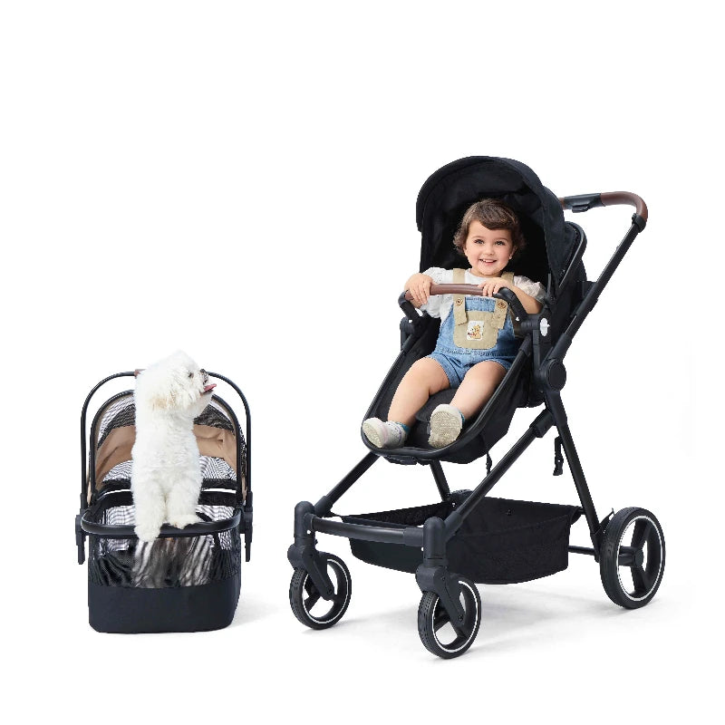 EU stock of pet strollers Double-seat stroller can carry both baby and pet Dual-mode seat, stroller with pet carrier