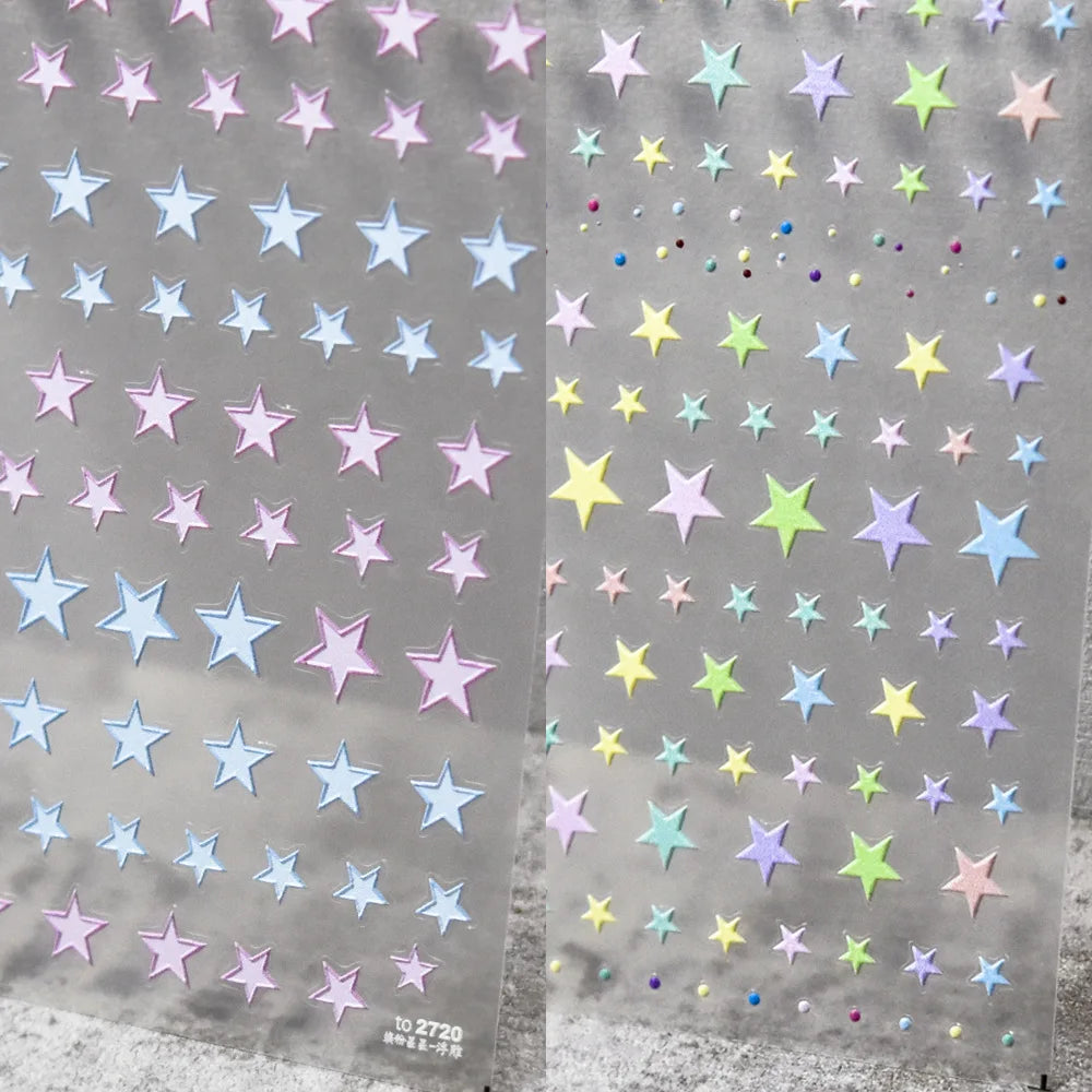 Metal Star Nail Stickers Exquisite 5D Bronzing Silver Five-pointed Star Mini Nail Art Stickers DIY Self Adhesive Manicure Decals