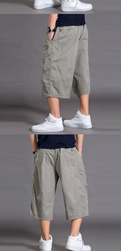 New Summer Men Cotton Thin Casual Shorts Man Elastic Waist Loose Jogger Cargo Shorts Pants Quality Male Straight Pants Size 6XL
