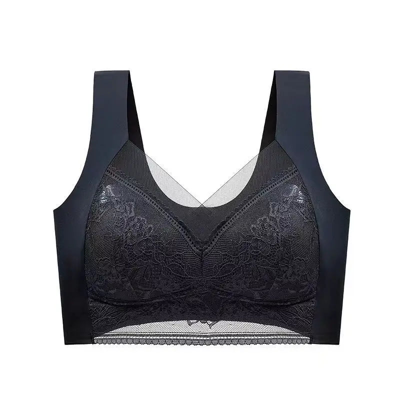 3Pcs Women Lace Bra Perspective Push Up Ice Silk Deep V Bralette Bra Sexy Lingerie Tops Plus Size Cup Mom's underwear L-5XL