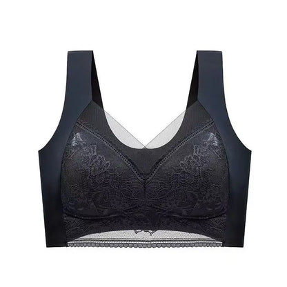 3Pcs Women Lace Bra Perspective Push Up Ice Silk Deep V Bralette Bra Sexy Lingerie Tops Plus Size Cup Mom's underwear L-5XL