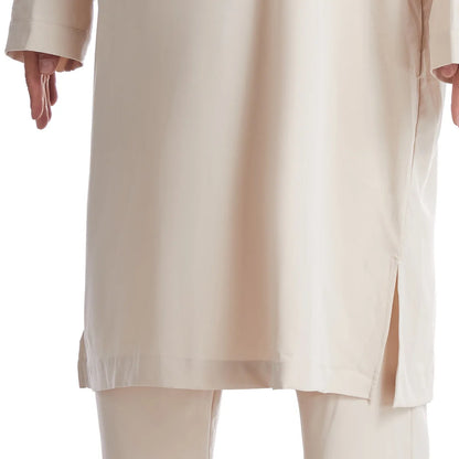 Muslim Men Jubba Thobe 2 Pice Set Top with Pant Mens Abaya Long Islamic Eid 2025 Ramadan Long Robe Saudi Wear Caftan Dubai Arab