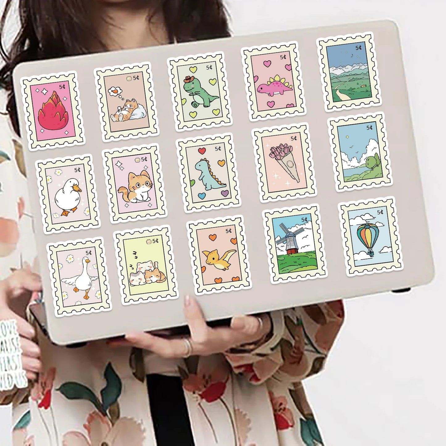 50/100PCS Cartoon Stamps Stickers Decals For Laptop Letter Scrapbook Luggage DIY Aesthetic Waterproof Stickers Creative Gifts