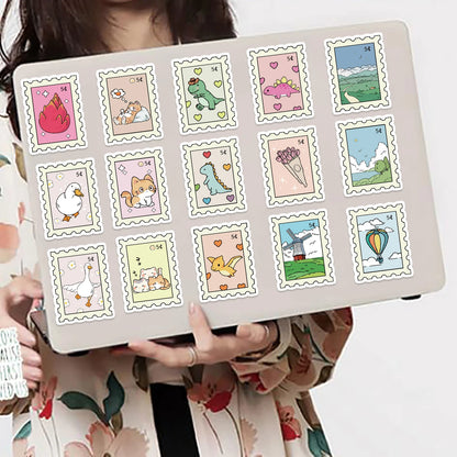 50/100PCS Cartoon Stamps Stickers Decals For Laptop Letter Scrapbook Luggage DIY Aesthetic Waterproof Stickers Creative Gifts