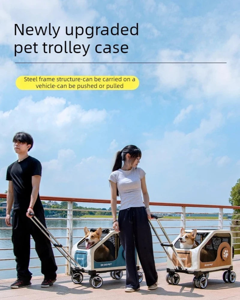Pet Travel Luggage Cart with Folding Handlebar - Durable Oxford Fabric, Large Capacity, Breathable Mesh, Quiet Wheels