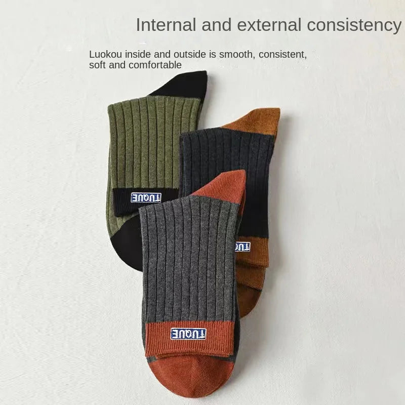 5 Pairs Men's Trendy Color Block Crew Socks, Breathable Comfy Casual Unisex Socks For Men's Outdoor Wearing All Seasons Wearing