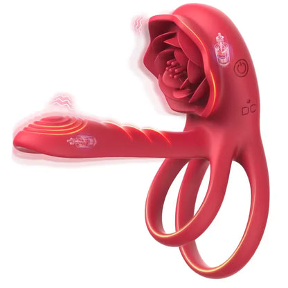 Rose Cock Ring Vibrator G Spot Nipple Clitoral Stimulator Male Penisring Delay Ejaculation Sex Toys for Couple 18+