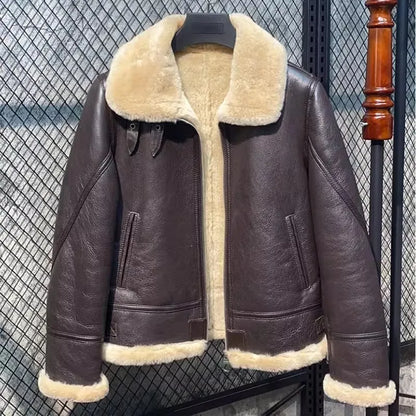 CC SHop Best.Guarantee Genuine leather jacket with fur.Winter warm women 100% shearling coat.Street sheepskin with wool jackets