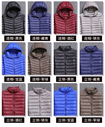 Men's All-Season Ultra Lightweight Packable Down Jacket Water and Wind-Resistant Breathable Coat Big Size Men Hoodies Jackets
