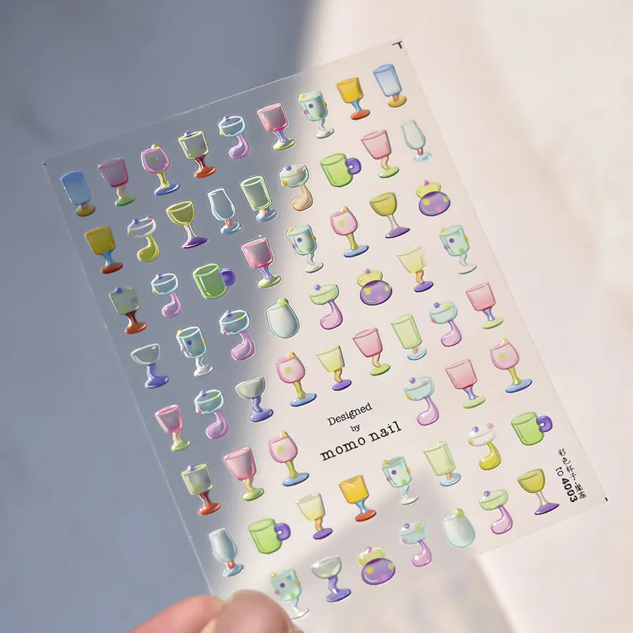 Collage Text English Letter Musical Note Star Graffiti Colorful 5D Love Heart Bowknot Nail Art Sticker Adhesive Manicure Decals