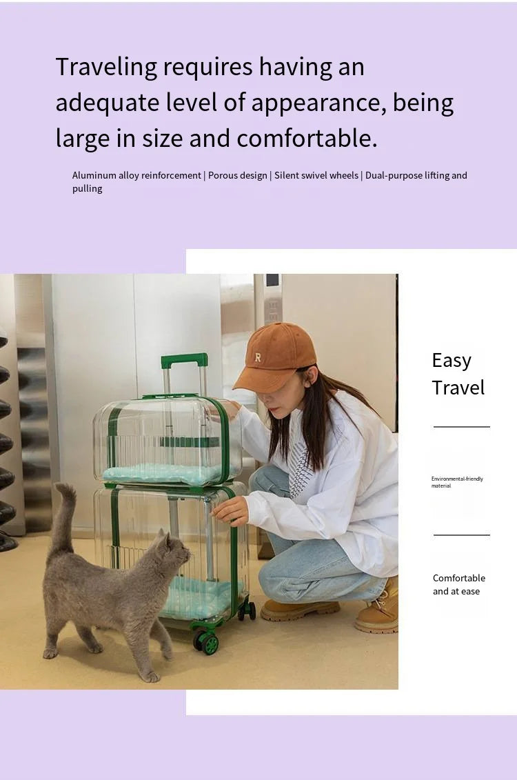 Pet Outdoor Suitcase Portable Car Mounted Double-layer Transparent Breathable Cat and Dog Tour Cat Bag
