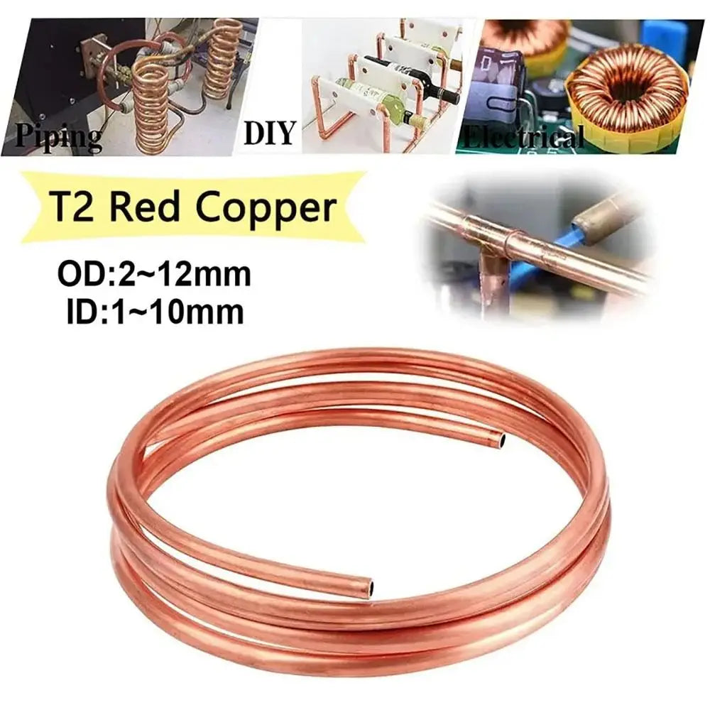 1Pcs Durable 1 Meter Copper Tube Coil 99.9% Pure Copper Soft T2 Copper OD 2-12mm ID 1-10mm Wire Pipe Airs Conditioner Cooling