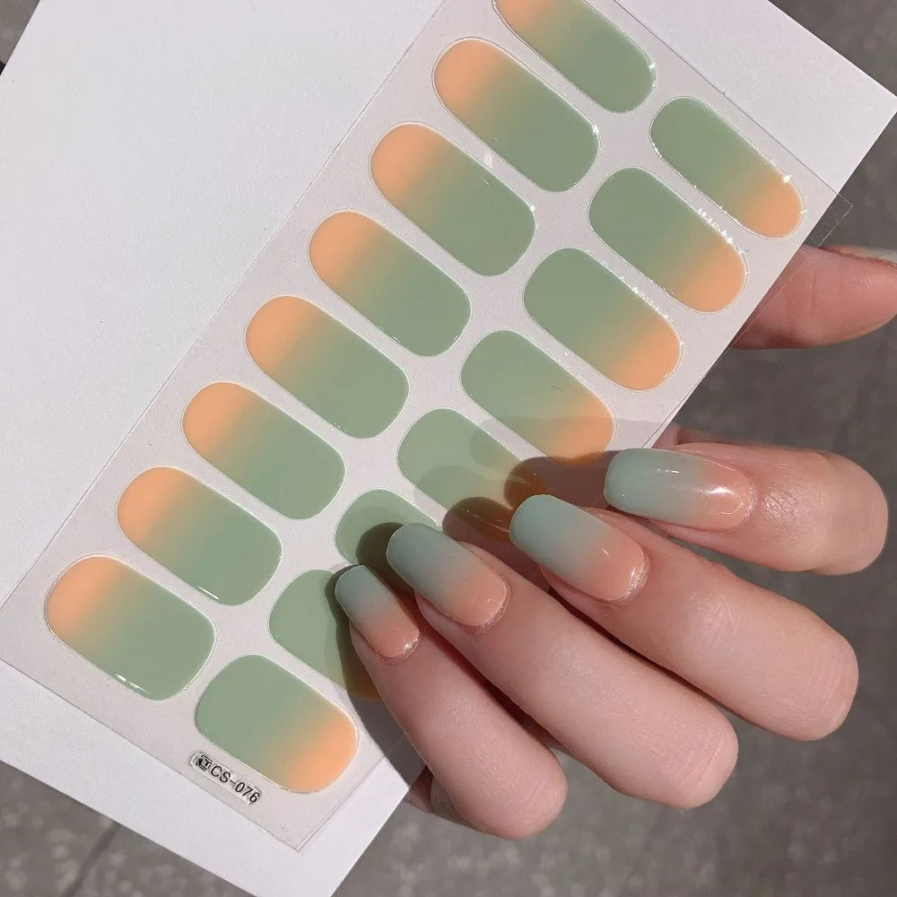 Semi-cured Gel Nail Stickers Solid Color Nail Semi-baked Tips Full Paste Nail Decals UV Lamp Need