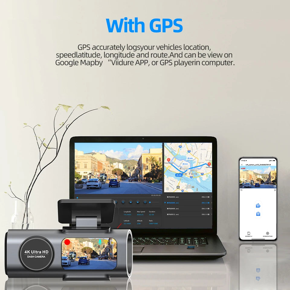 Dash Cam 4K GPS WIFI APP 24H Night Vision Mini Optional Rear Lens Dashcam Car DVR Video Recorder Camera For Car Black Box