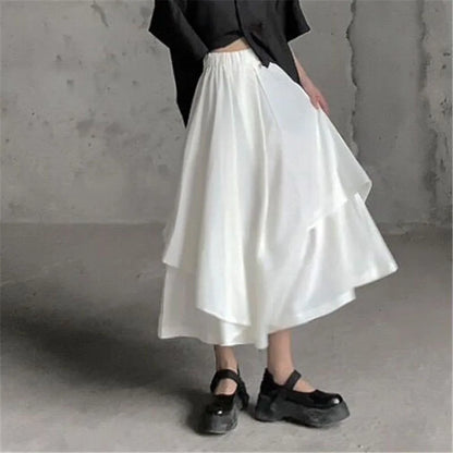 Women Black Skirts Japanese Gothic Irregular High Waist Pleated Skirt Pants for Women Vintage Cargo Skirts Female Clothes Ladies
