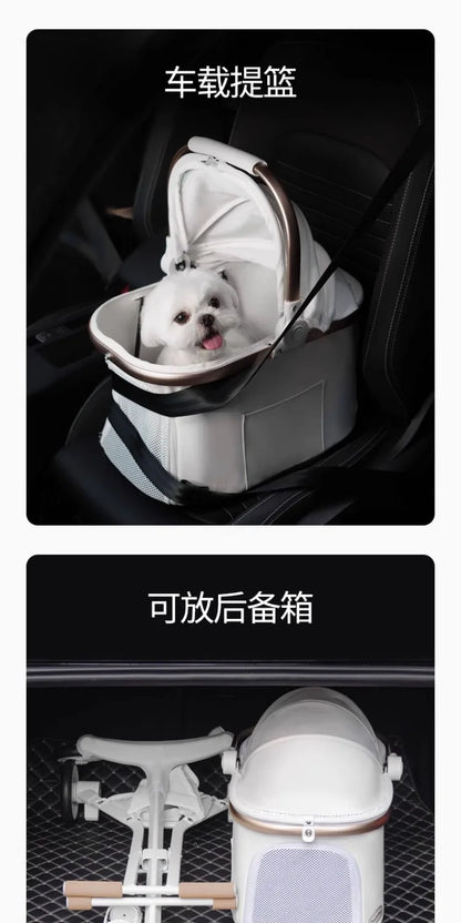Foldable Detachable Pet Stroller Lightweight Travel Cart with Carry Basket for Dogs Cats Rabbits Outdoor Use