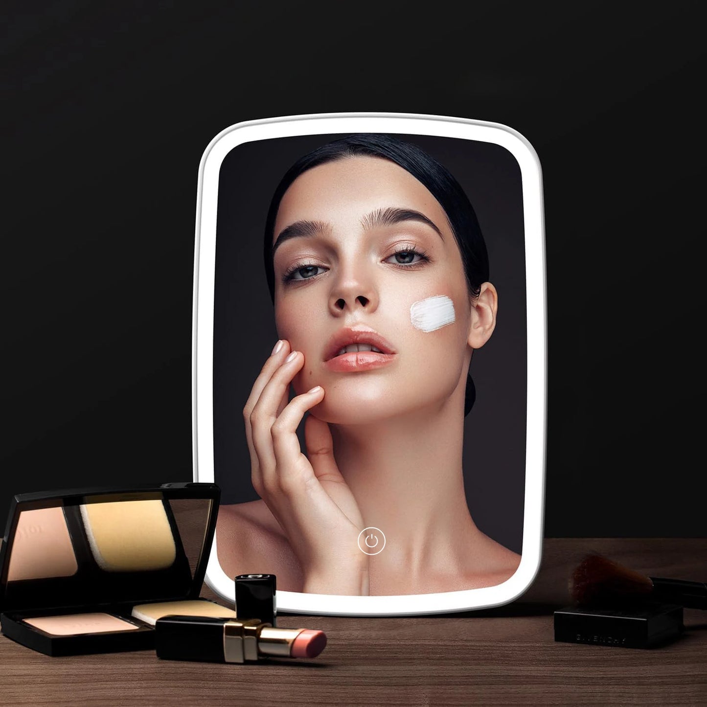 LED Makeup Mirror with Stand Desktop Folding Compact Square Travel Cosmetic Portable Lighted Vanity Mirror Touch Screen Tabletop