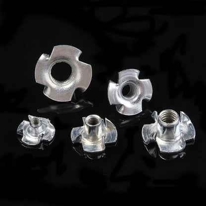 90pcs M3/M4/M5/M6/M8 Woodworking Tools Captive Nuts Four Prong Furniture T Nut Inserts Wood Zinc Plated Carpentry Tool