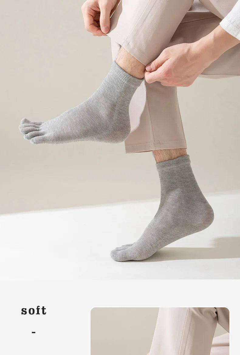 Five Finger Socks Men's Pure Cotton Five Toe Socks Sweat Absorbing Mid Tube Split Toe Socks Toes Socks For Men