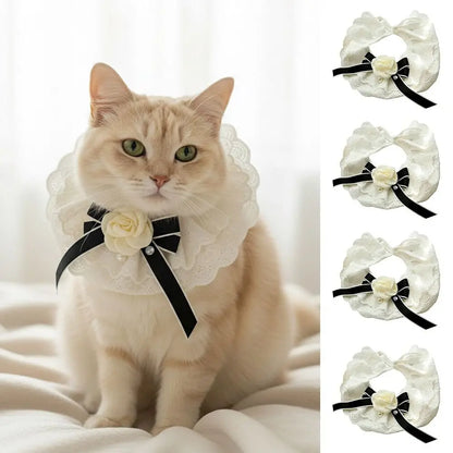Elegant Design Pearl Pet Collar Lace Collar Princess Style Pet Bow Accessories Headgear Silk Material Bowtie Wedding Ceremony