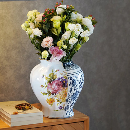 Splicing Light Luxury Antique Style Ceramic Vase Creative European Vintage Flower Vase Arrangement Living Room Desktop Ornaments
