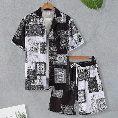 Hawaii Beach Holiday Mens Shirt Short Sleeve Shorts Two Piece Paisley Printed Pattern Breathable Set Fashion Mens Party Suit