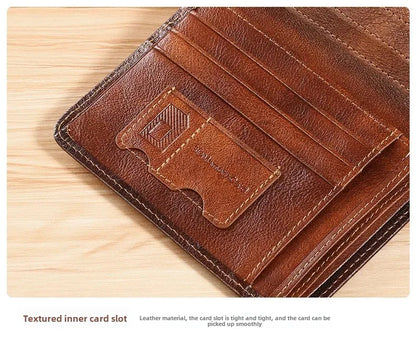 Men Wallet Genuine Leather Rfid Blocking Trifold Wallet Vintage Thin Short Multi Function ID Credit Card Holder Male Purse Money