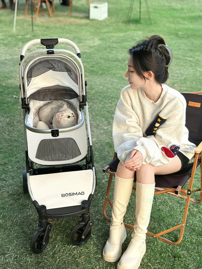 Lightweight Pet Stroller Dog-specific Travel Stroller Foldable High-view Pet Stroller Large Space Removable Carry Basket Cat Car