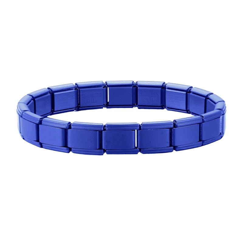 New Women's Men's Jewelry DIY 9MM Width Italian Elastic Charm Bracelet Solid Color Stainless Steel Fashion Bangle