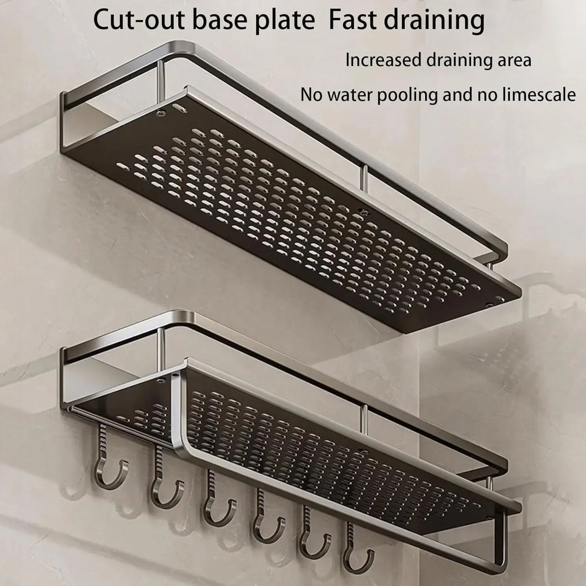 Shower Shelf No Drill Wall Mount with Removable Hook Self-Adhesive Quick Drain Shelf for Bathroom and Kitchen Bathroom Shelf
