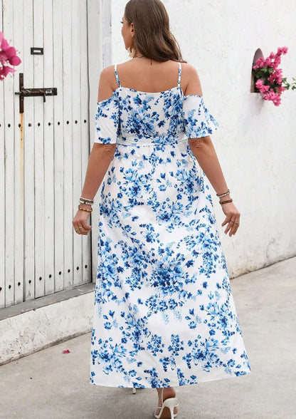 Plus Size Large Size Fashion Floral Print Women's Strap Dress Comfortable Casual Long Skirt Polyester Fabric Commute Style Th...