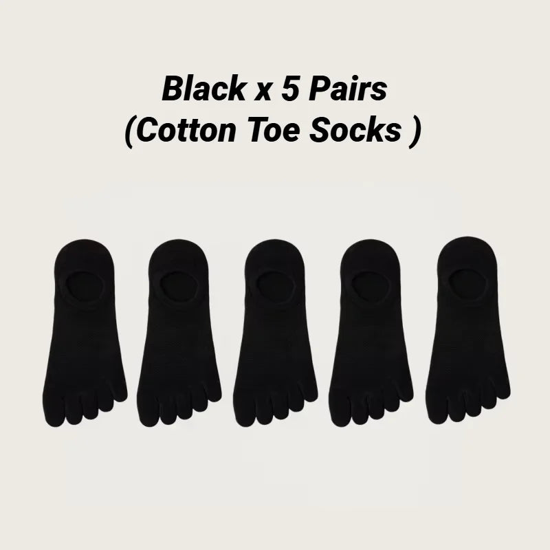 5 Pairs Men's Solid Color Five Finger Silicone Anti-Slip Socks Cotton Breathable Sports Toe Invisible Summer Thin Mesh Shallow