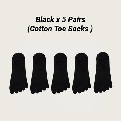 5 Pairs Men's Solid Color Five Finger Silicone Anti-Slip Socks Cotton Breathable Sports Toe Invisible Summer Thin Mesh Shallow