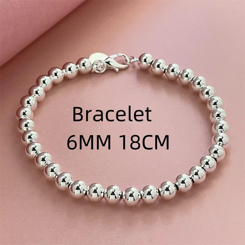 18-20CM 925 Sterling Silver Bracelet Exquisite 6MM Beads Women Fashion Wedding Party Gift Jewelry