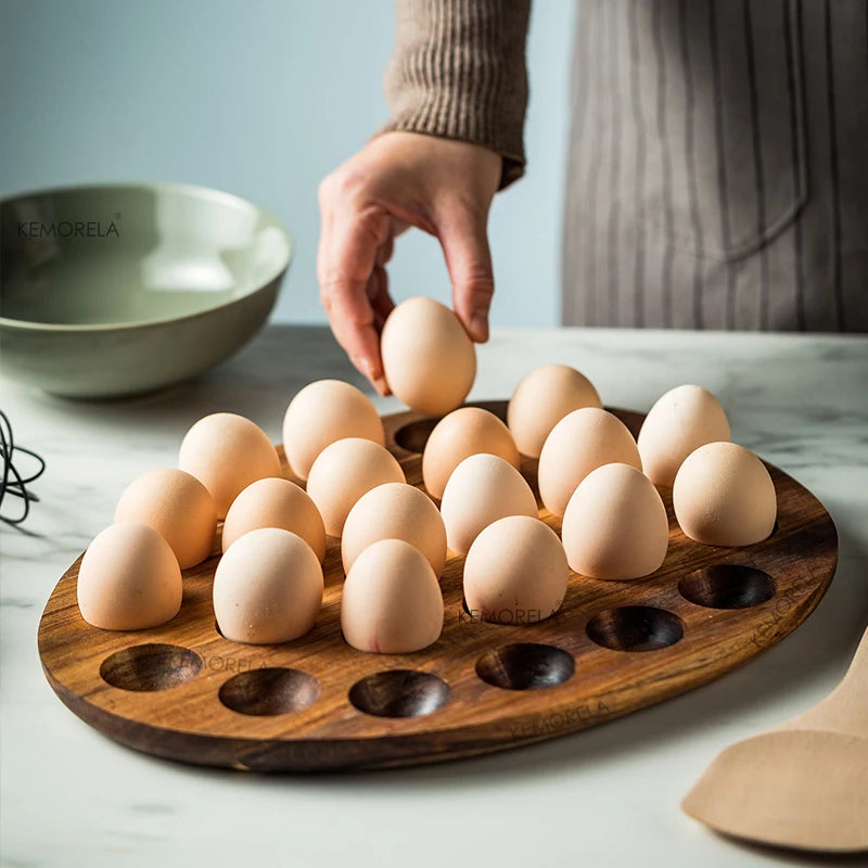 Japanese Style Wooden Double Row Egg Storage Box Home Organizer Rack Eggs Refrigerator Holder Kitchen Fresh Keeping Accessories