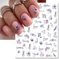 3d Nail Art Decals Watercolor Florals Purple Green Pink Flowers Leafs Fruit Adhesive Sliders Nail Stickers For Manicure