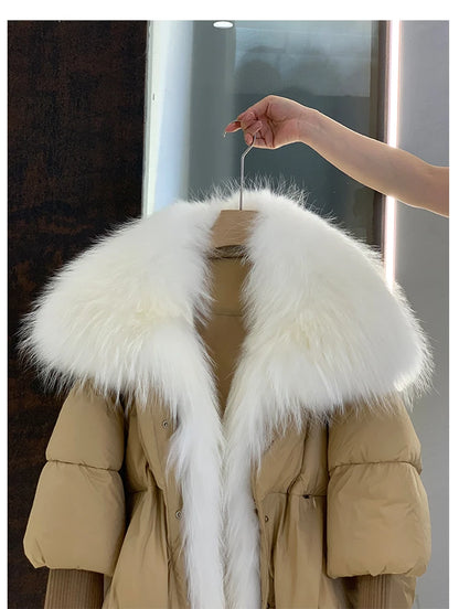 2024 Winter Women Warm Coat Oversized Real Fox Fur Collar Thick Luxury Outerwear New Fashion 90% Goose Down Jacket